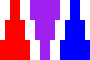 a center-aligned sequence of images (a center-aligned stack of images (a solid red 10-by-20 rectangle above a solid red 20-by-20 rectangle above a solid red 30-by-20 rectangle) beside a center-aligned stack of images (a solid purple 30-by-20 rectangle above a solid purple 20-by-20 rectangle above a solid purple 10-by-20 rectangle) beside a center-aligned stack of images (a solid blue 10-by-20 rectangle above a solid blue 20-by-20 rectangle above a solid blue 30-by-20 rectangle))