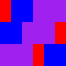 A rectangular shape made up of smaller red, blue, and purple rectangles