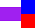 A purple bar followed by a blue square over a red square