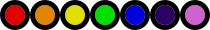 Seven outlined circles in slightly darker versions of the rainbow colors.