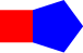 a reds suare next to a solid blue pentagon